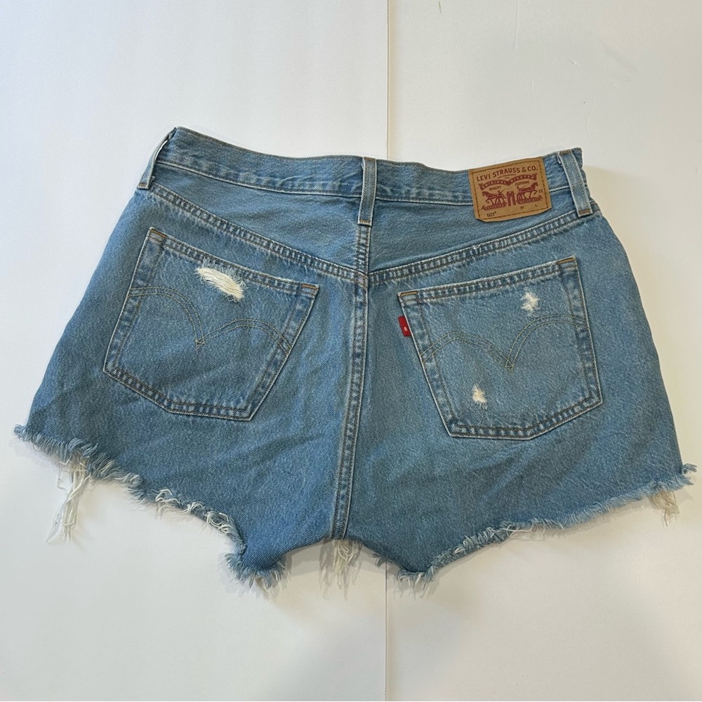 Levi's Classic 501 Blue Distressed Jean Shorts - Picture 4 of 11